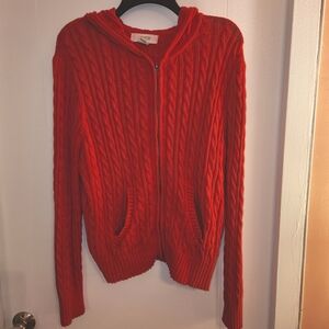Bright Orange Cable Knit Women's Sweater With Hood